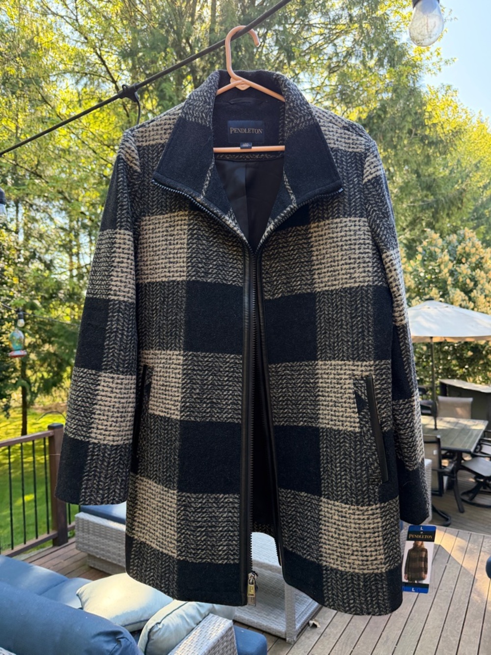 Pendleton New Plaid Wool Blend Black & Tan Zip Coat NWT Size Large
